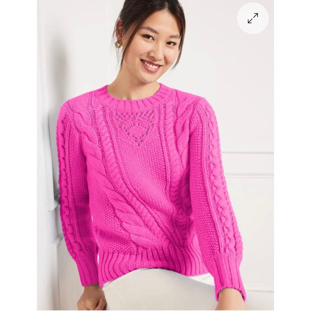 Talbots Pink Cable Knit Wool Blend Sweater Crewneck Balloon Sleeve Women's Small